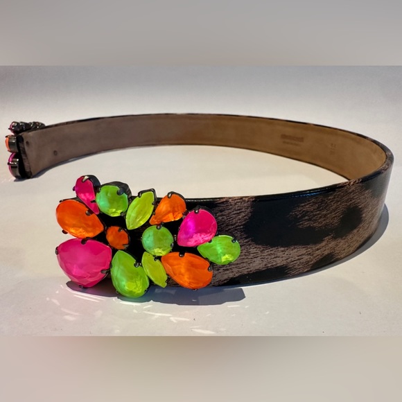 Roberto Cavalli Animal Print Leather and Multicolor Jewel Open Cuff Belt. - Picture 9 of 10
